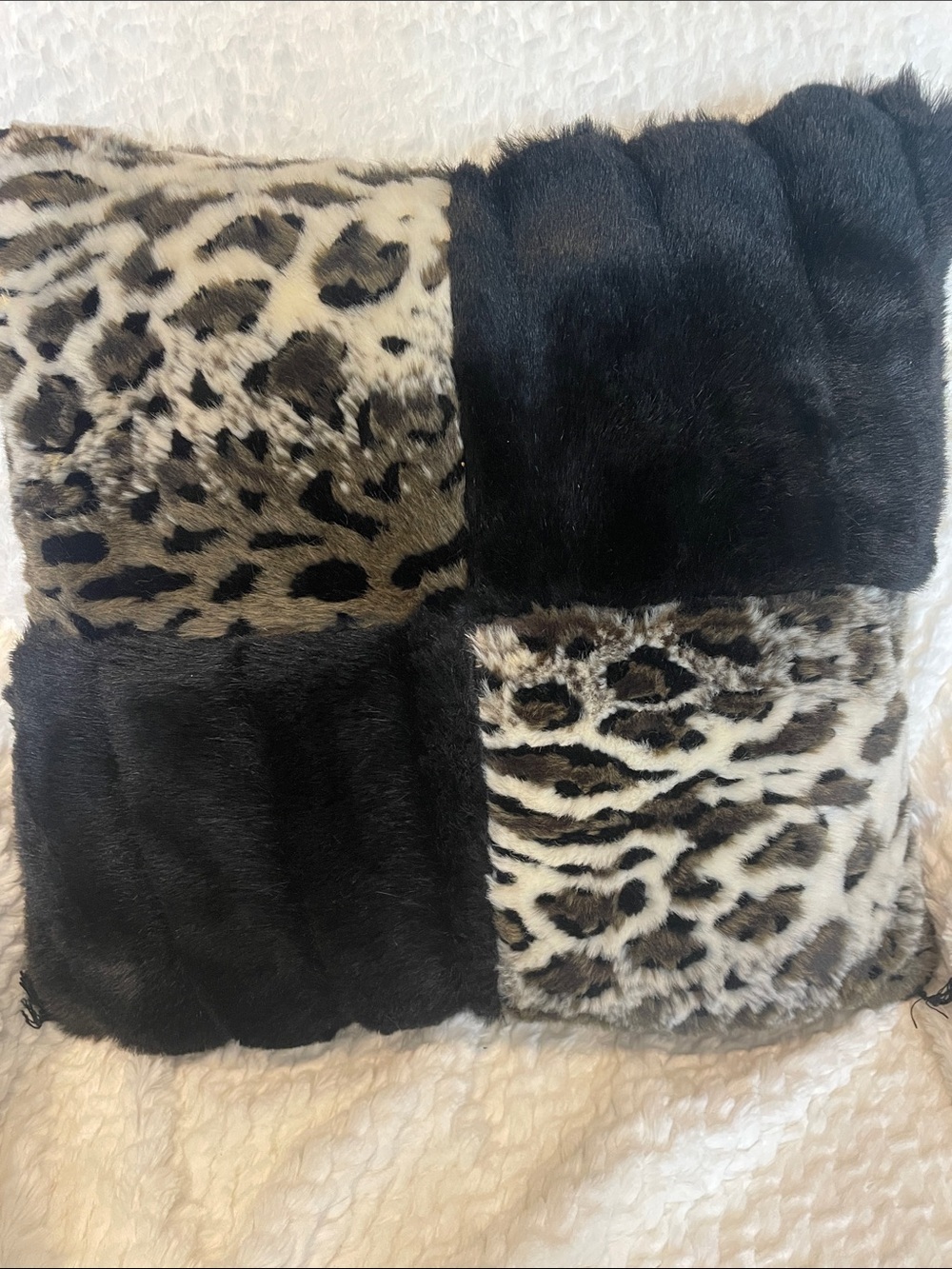 Black and white Faux Fur Patchwork Throw Pillow - Home Accents